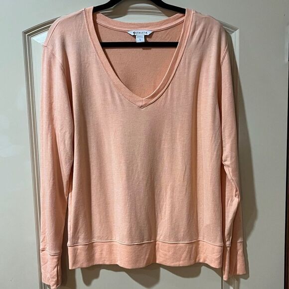 ATHLETA Sunrise V-Neck Sweatshirt Peach Orange Women’s Size Large - Picture 2 of 6